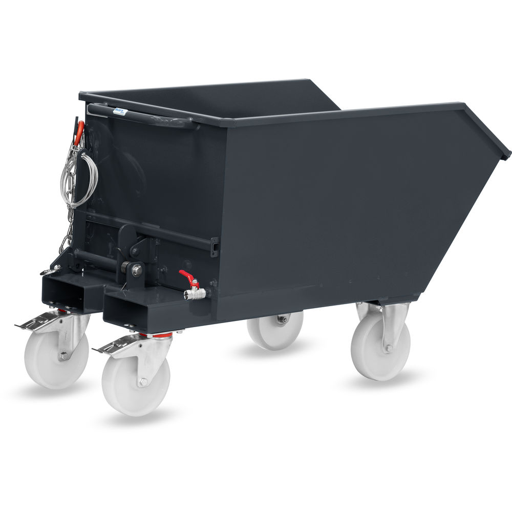 fetra® Contenitore ribaltabile con rubinetto di scarico e rulli 6230AR-7016