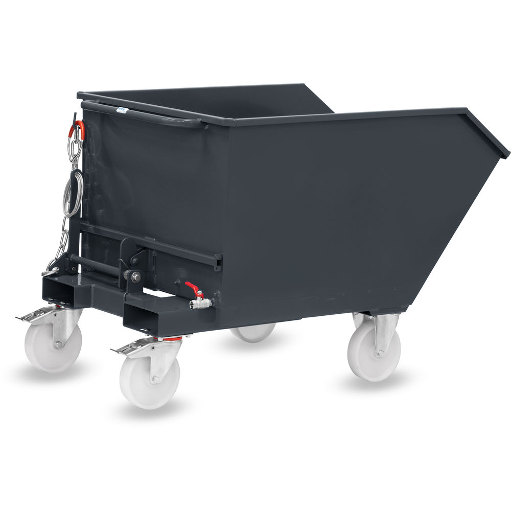 fetra® Contenitore ribaltabile con rubinetto di scarico e rulli 6250AR-7016